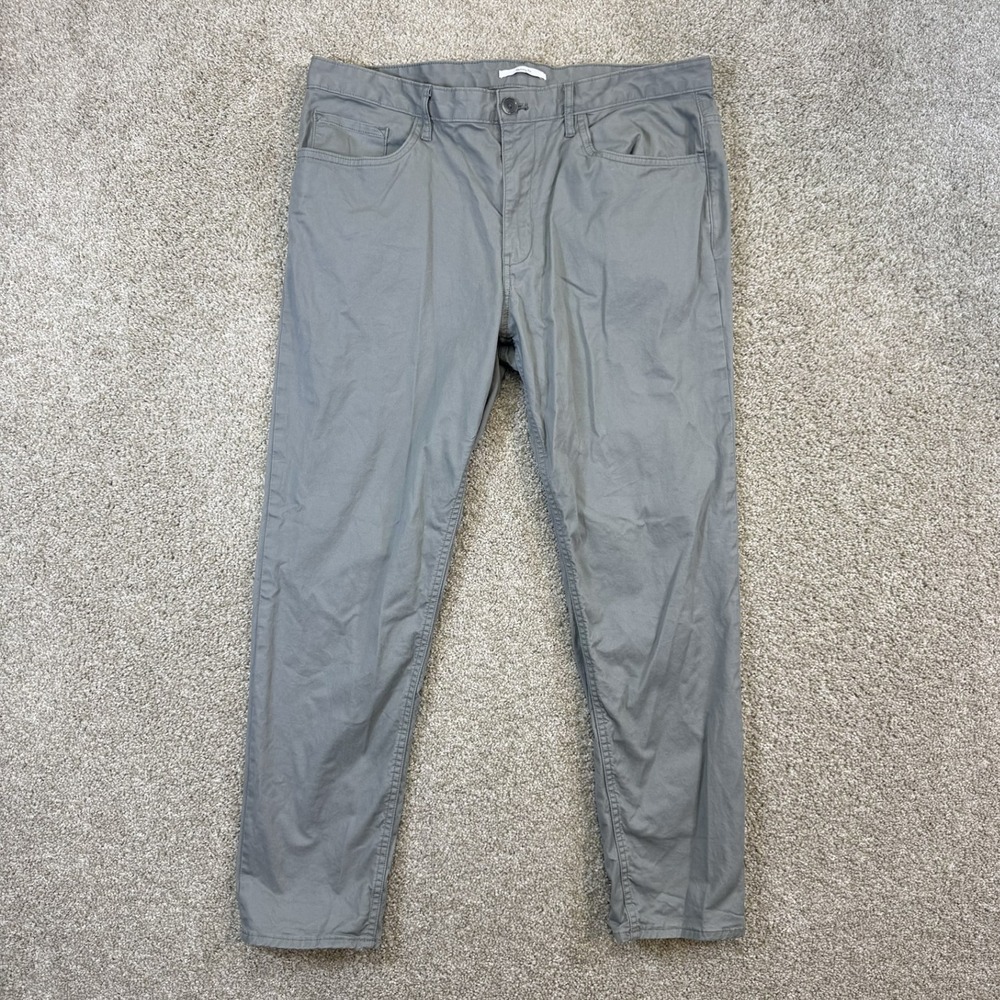 Calvin Klein Skinny Fit Pants Mens 36x29 Gray Chino Tapered 5-Pocket Designer